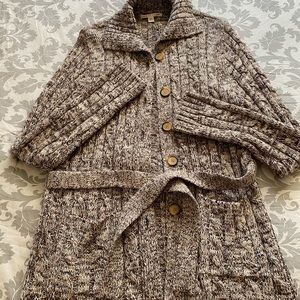 100% acrylic button up sweater with waist belt